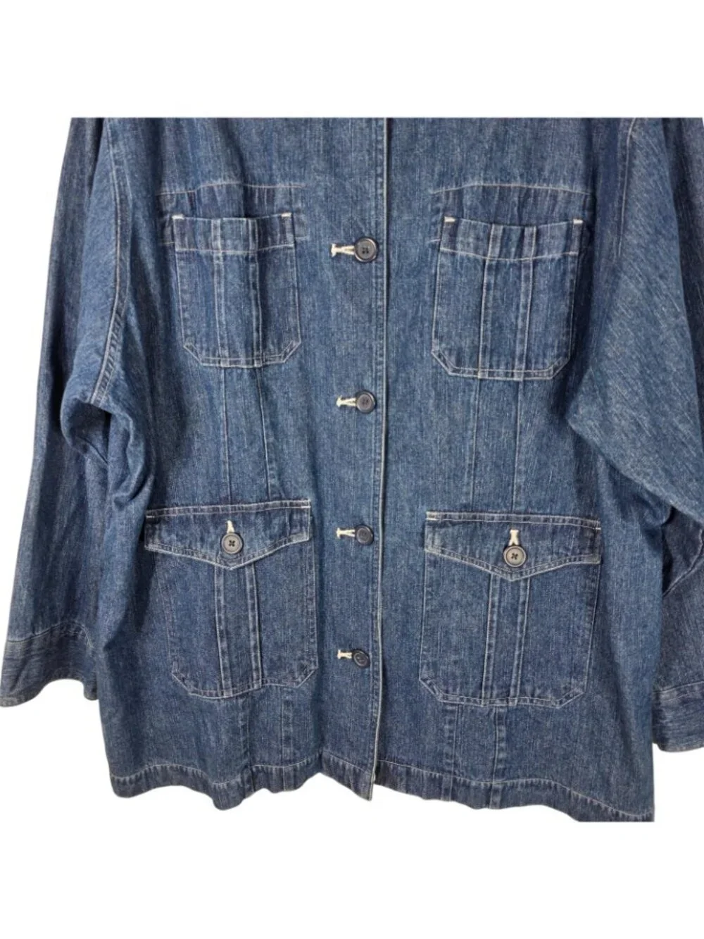 Vintage Quizz Denim Chore Coat Barn Jacket Women 3XL Blue 90s Y2K Boho Fisherman